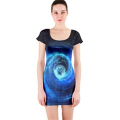 Blue Black Hole Galaxy Short Sleeve Bodycon Dress