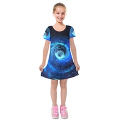 Blue Black Hole Galaxy Kids  Short Sleeve Velvet Dress