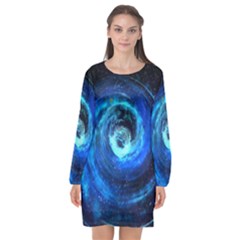 Blue Black Hole Galaxy Long Sleeve Chiffon Shift Dress  by Mariart