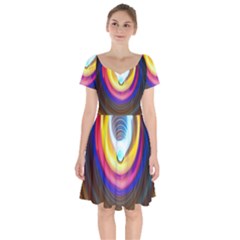 Colorful Glow Hole Space Rainbow Short Sleeve Bardot Dress