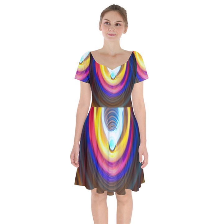 Colorful Glow Hole Space Rainbow Short Sleeve Bardot Dress