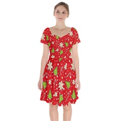 Ginger Cookies Christmas Pattern Short Sleeve Bardot Dress