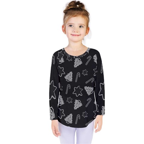 Ginger Cookies Christmas Pattern Kids  Long Sleeve Tee by Valentinaart