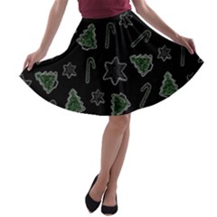 Ginger Cookies Christmas Pattern A-line Skater Skirt