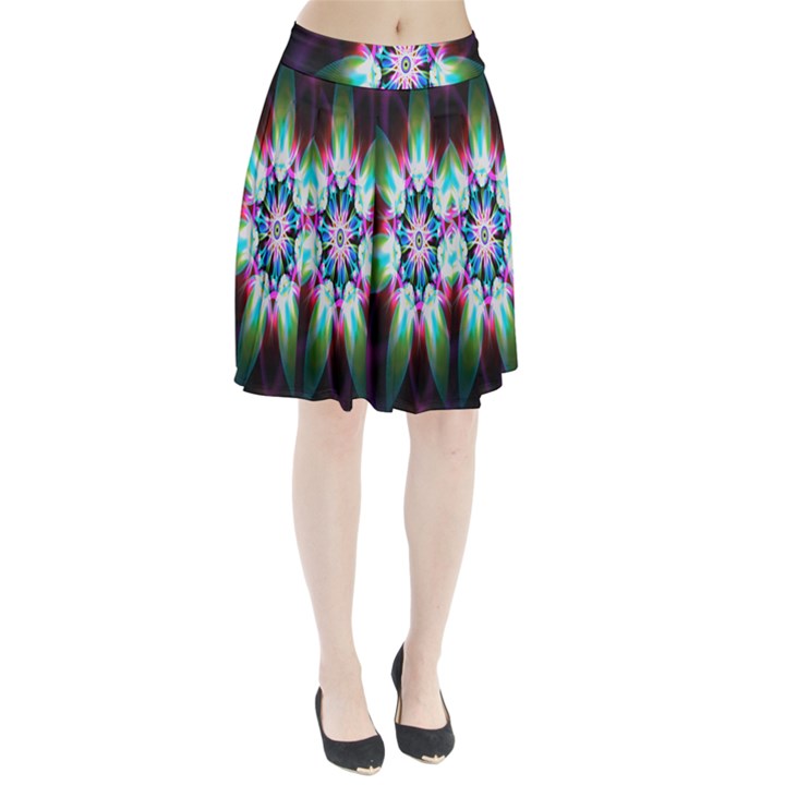 Colorful Fractal Flower Star Green Purple Pleated Skirt