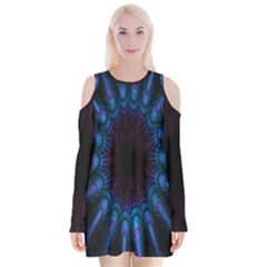 Exploding Flower Tunnel Nature Amazing Beauty Animation Blue Purple Velvet Long Sleeve Shoulder Cutout Dress by Mariart
