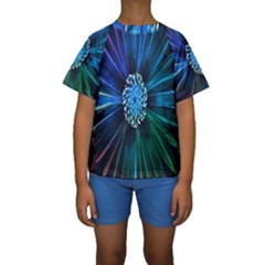 Flower Stigma Colorful Rainbow Animation Space Kids  Short Sleeve Swimwear