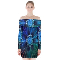 Flower Stigma Colorful Rainbow Animation Space Long Sleeve Off Shoulder Dress