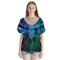 Flower Stigma Colorful Rainbow Animation Space V-Neck Flutter Sleeve Top