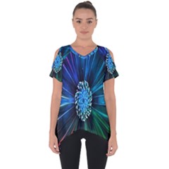 Flower Stigma Colorful Rainbow Animation Space Cut Out Side Drop Tee