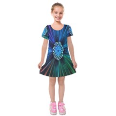 Flower Stigma Colorful Rainbow Animation Space Kids  Short Sleeve Velvet Dress