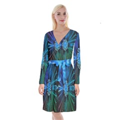 Flower Stigma Colorful Rainbow Animation Space Long Sleeve Velvet Front Wrap Dress