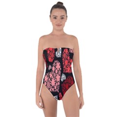 Floral Flower Heart Valentine Tie Back One Piece Swimsuit by Mariart