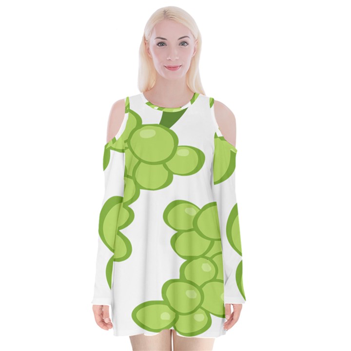 Fruit Green Grape Velvet Long Sleeve Shoulder Cutout Dress