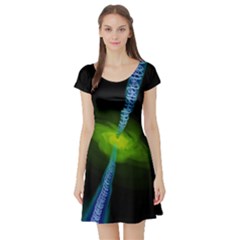 Gas Yellow Falling Into Black Hole Short Sleeve Skater Dress