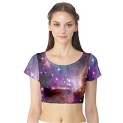 Galaxy Space Star Light Purple Short Sleeve Crop Top by Mariart