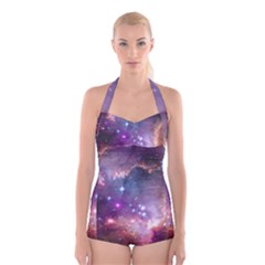 Galaxy Space Star Light Purple Boyleg Halter Swimsuit 