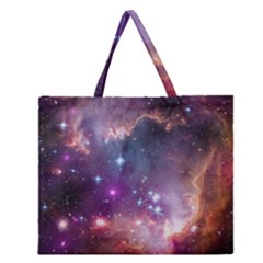 Galaxy Space Star Light Purple Zipper Large Tote Bag