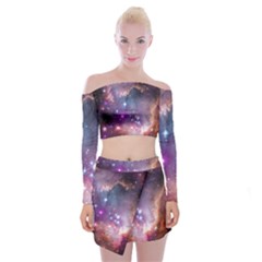 Galaxy Space Star Light Purple Off Shoulder Top with Skirt Set