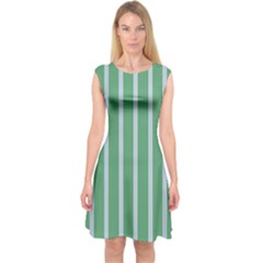Green Line Vertical Capsleeve Midi Dress