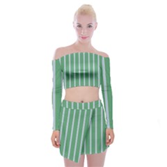 Green Line Vertical Off Shoulder Top With Skirt Set