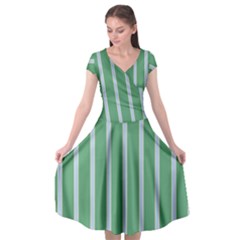 Green Line Vertical Cap Sleeve Wrap Front Dress