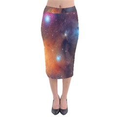 Galaxy Space Star Light Velvet Midi Pencil Skirt