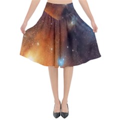 Galaxy Space Star Light Flared Midi Skirt by Mariart