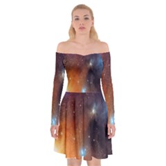 Galaxy Space Star Light Off Shoulder Skater Dress by Mariart