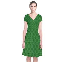 Green Seed Polka Short Sleeve Front Wrap Dress by Mariart