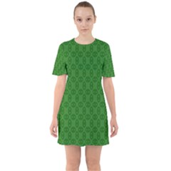 Green Seed Polka Sixties Short Sleeve Mini Dress by Mariart