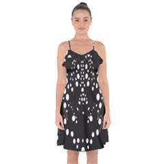 Helmet Original Diffuse Black White Space Ruffle Detail Chiffon Dress