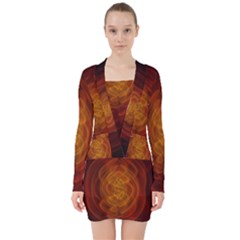 High Res Nostars Orange Gold V-neck Bodycon Long Sleeve Dress