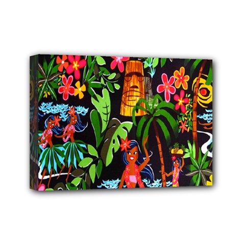 Hawaiian Girls Black Flower Floral Summer Mini Canvas 7  X 5 