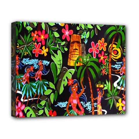 Hawaiian Girls Black Flower Floral Summer Deluxe Canvas 20  X 16  
