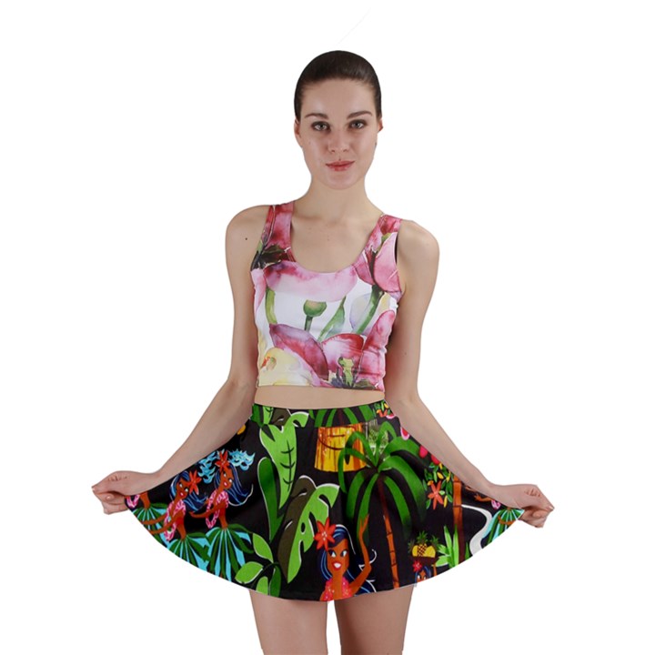 Hawaiian Girls Black Flower Floral Summer Mini Skirt