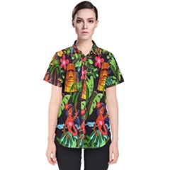 Hawaiian Girls Black Flower Floral Summer Women s Short Sleeve Shirt