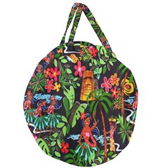 Hawaiian Girls Black Flower Floral Summer Giant Round Zipper Tote by Mariart