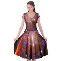 Highest Resolution Version Space Net Cap Sleeve Wrap Front Dress