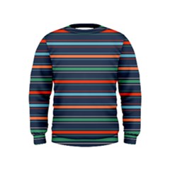 Horizontal Line Blue Green Kids  Sweatshirt by Mariart