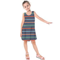 Horizontal Line Blue Green Kids  Sleeveless Dress by Mariart