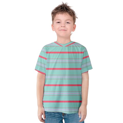 Horizontal Line Blue Red Kids  Cotton Tee by Mariart