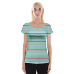 Horizontal Line Blue Red Cap Sleeve Tops