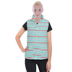 Horizontal Line Blue Red Women s Button Up Puffer Vest by Mariart