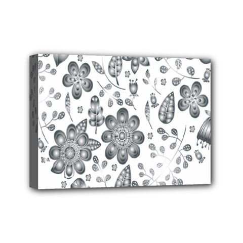 Grayscale Floral Heart Background Mini Canvas 7  X 5  by Mariart