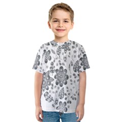 Grayscale Floral Heart Background Kids  Sport Mesh Tee