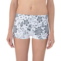 Grayscale Floral Heart Background Boyleg Bikini Bottoms