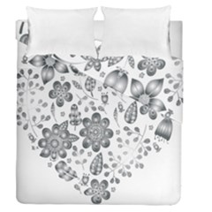 Grayscale Floral Heart Background Duvet Cover Double Side (Queen Size)