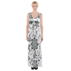 Grayscale Floral Heart Background Maxi Thigh Split Dress