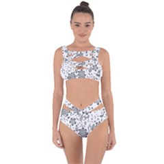 Grayscale Floral Heart Background Bandaged Up Bikini Set  by Mariart